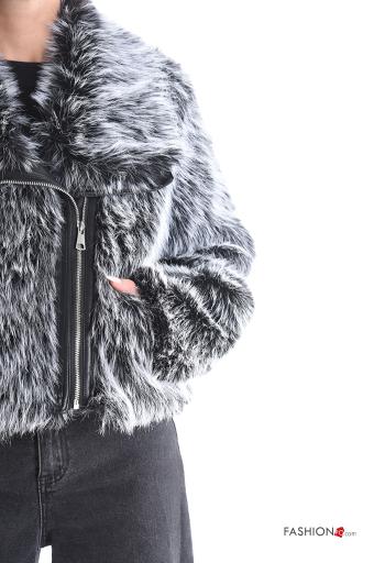 Veste fourrure synthétique à collet avec fermeture éclair avec doublure avec poches - ph 4