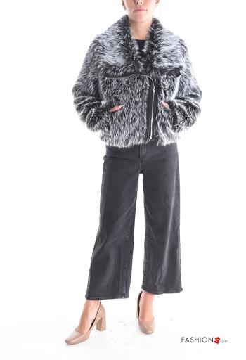 Veste fourrure synthétique à collet avec fermeture éclair avec doublure avec poches - ph 5