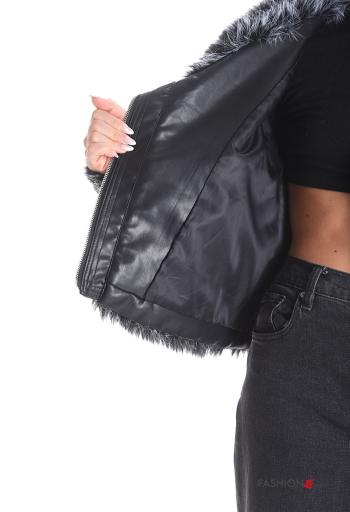 Veste fourrure synthétique à collet avec fermeture éclair avec doublure avec poches - ph 6