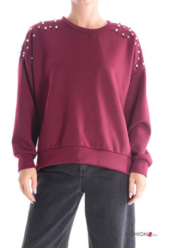 Sweatshirt col rond avec des perles avec strass