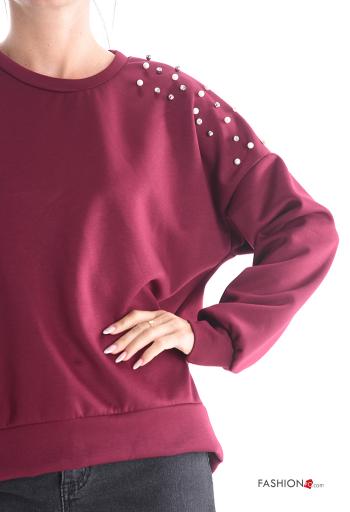 Sweatshirt col rond avec des perles avec strass - ph 4