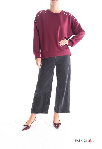Sweatshirt col rond avec des perles avec strass - ph 5