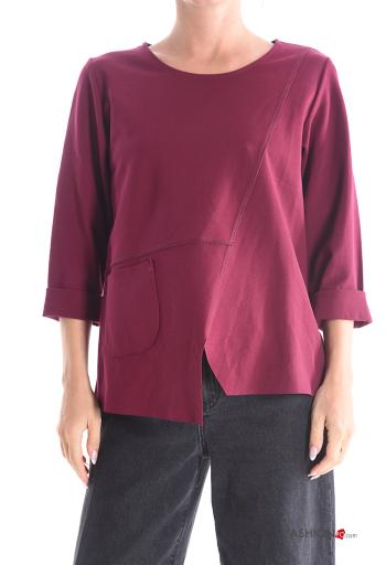 Blusa asimmetrico maniche lunghe girocollo con tasche
