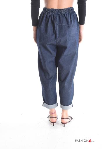 Denim Hose aus Baumwolle mit Knöpfen mit gummizug mit Taschen - ph 2