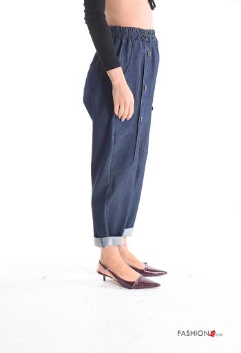 Denim Hose aus Baumwolle mit Knöpfen mit gummizug mit Taschen - ph 3