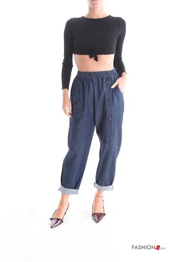 Denim Hose aus Baumwolle mit Knöpfen mit gummizug mit Taschen - ph 5