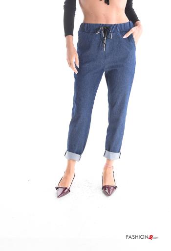 Pantalone in Cotone denim con tasche con coulisse - ph 1