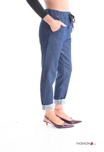 Pantalone in Cotone denim con tasche con coulisse - ph 3
