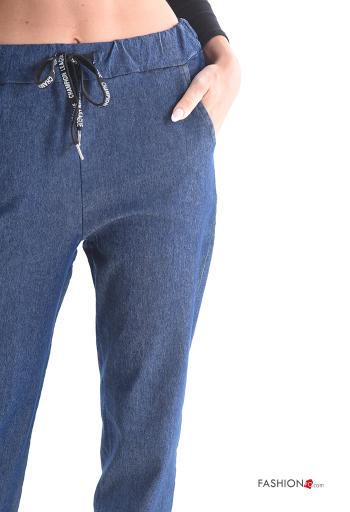 Pantalone in Cotone denim con tasche con coulisse - ph 4
