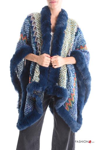 Farbiges Muster Kunstfell Poncho - ph 1