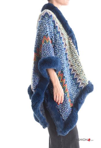 Farbiges Muster Kunstfell Poncho - ph 3
