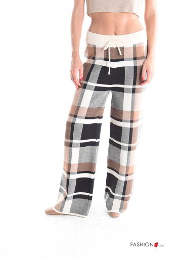 Tartan wide leg Trousers with drawstring with elastic