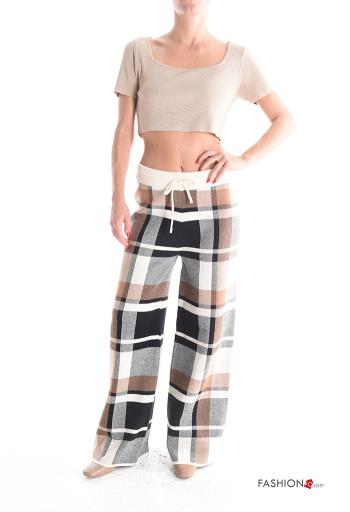 Tartan wide leg Trousers with drawstring with elastic - ph 5
