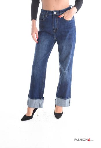 Jeans in Cotone wide leg con tasche