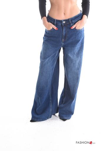 Jeans in Cotone wide leg con tasche