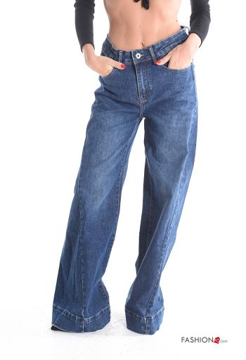 Jeans in Cotone wide leg con tasche