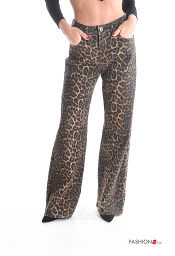 Jeans in Cotone a zampa Fantasia animalier con tasche con bottoni con zip