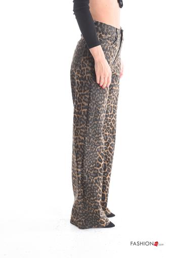Jeans in Cotone a zampa Fantasia animalier con tasche con bottoni con zip - ph 3