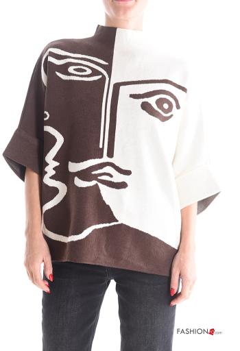 Creative print short sleeve Sweater