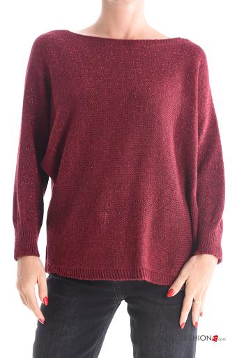 Lurex Strickpullover aus Wollmischung mit Schleife