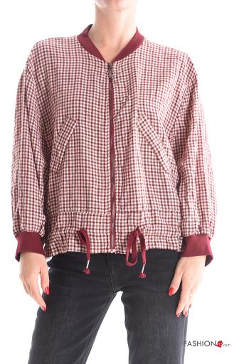 Vichy puff sleeve Cotton Jacket with zip with drawstring - ph 1
