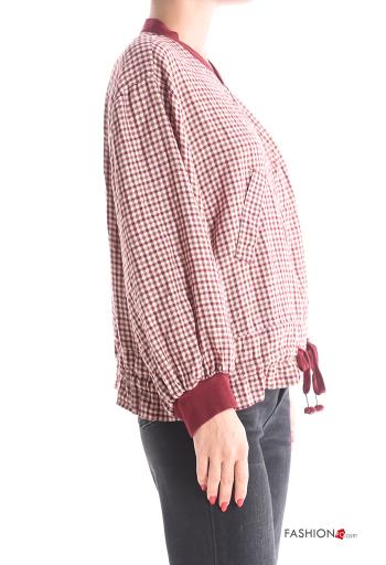 Vichy puff sleeve Cotton Jacket with zip with drawstring - ph 3