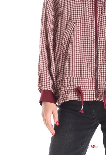 Vichy puff sleeve Cotton Jacket with zip with drawstring - ph 4