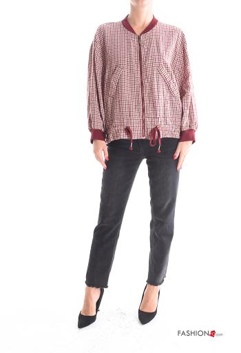 Vichy puff sleeve Cotton Jacket with zip with drawstring - ph 5