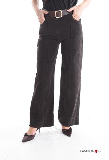 Pantalone in Cotone wide leg in velluto costine con cintura con tasche