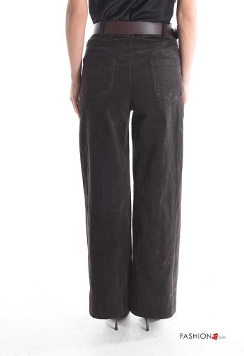 Pantalone in Cotone wide leg in velluto costine con cintura con tasche - ph 2