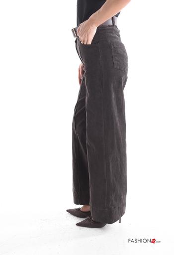 Pantalone in Cotone wide leg in velluto costine con cintura con tasche - ph 3