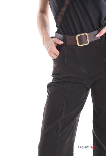 Pantalone in Cotone wide leg in velluto costine con cintura con tasche - ph 4