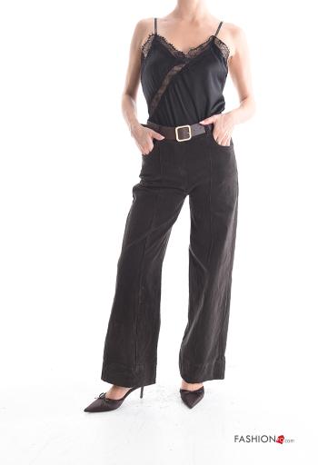 Pantalone in Cotone wide leg in velluto costine con cintura con tasche - ph 5