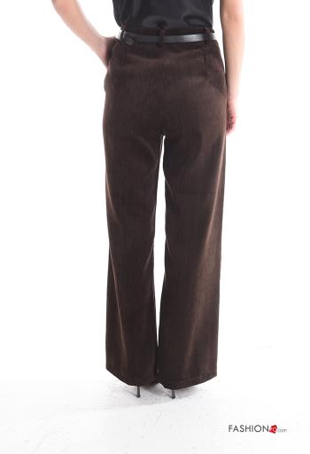 Samt wide leg Hose mit Gürtel mit Reißverschluss mit Taschen mit Knöpfen - ph 2