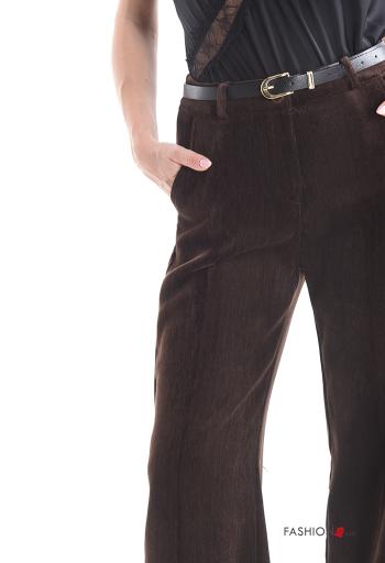 Samt wide leg Hose mit Gürtel mit Reißverschluss mit Taschen mit Knöpfen - ph 4