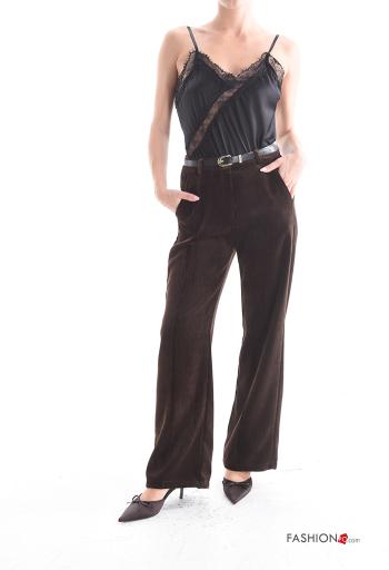 Samt wide leg Hose mit Gürtel mit Reißverschluss mit Taschen mit Knöpfen - ph 5