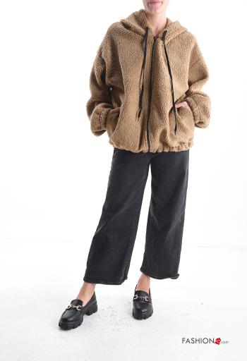 Sweatshirt Teddy com cordão com capuz com fecho com bolsos - ph 5