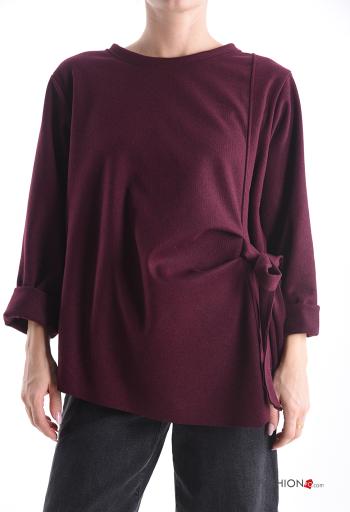 Houndstooth long sleeve crew neck Blouse with bow