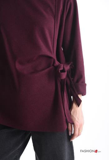 Houndstooth long sleeve crew neck Blouse with bow - ph 4