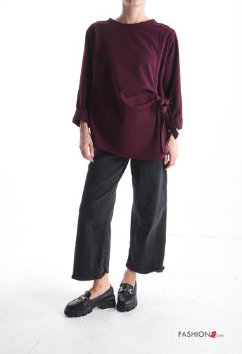 Houndstooth long sleeve crew neck Blouse with bow - ph 5