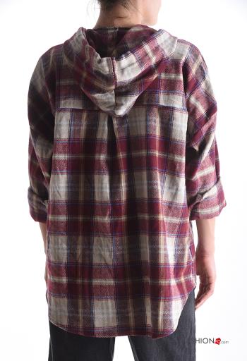 Tartan Wool Mix Shirt with buttons with drawstring with hood - ph 2