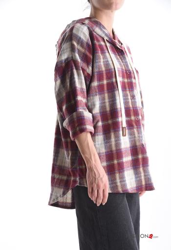 Tartan Wool Mix Shirt with buttons with drawstring with hood - ph 3