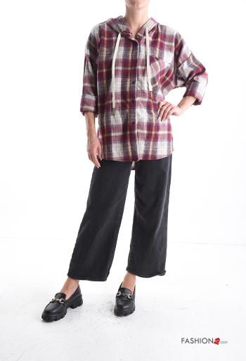 Tartan Wool Mix Shirt with buttons with drawstring with hood - ph 5