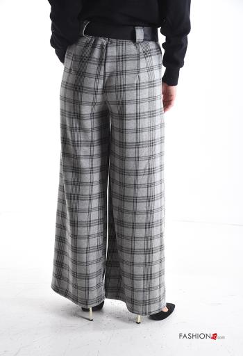 Pantalone wide leg Fantasia tartan con tasche con nastro - ph 2