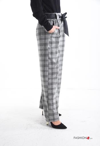 Pantalone wide leg Fantasia tartan con tasche con nastro - ph 3
