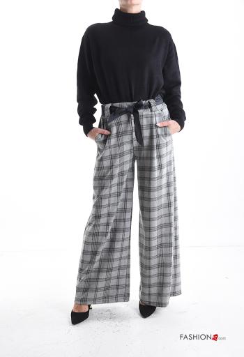 Pantalone wide leg Fantasia tartan con tasche con nastro - ph 5