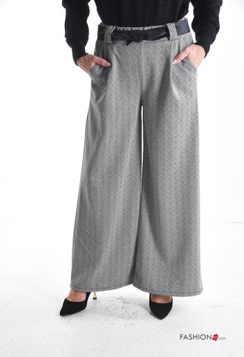 Pantalone wide leg Fantasia geometrica con tasche con nastro