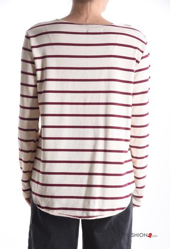 T-shirt à manches longues en Coton molleton brossé col rond Imprimé à rayures - ph 2