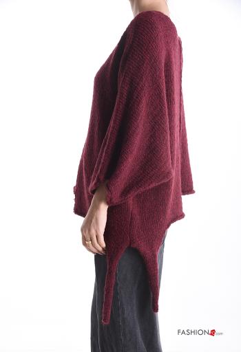 long sleeve crew neck asymmetrical Wool Mix Sweater with knot with split - ph 3