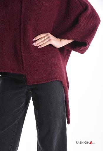 long sleeve crew neck asymmetrical Wool Mix Sweater with knot with split - ph 4